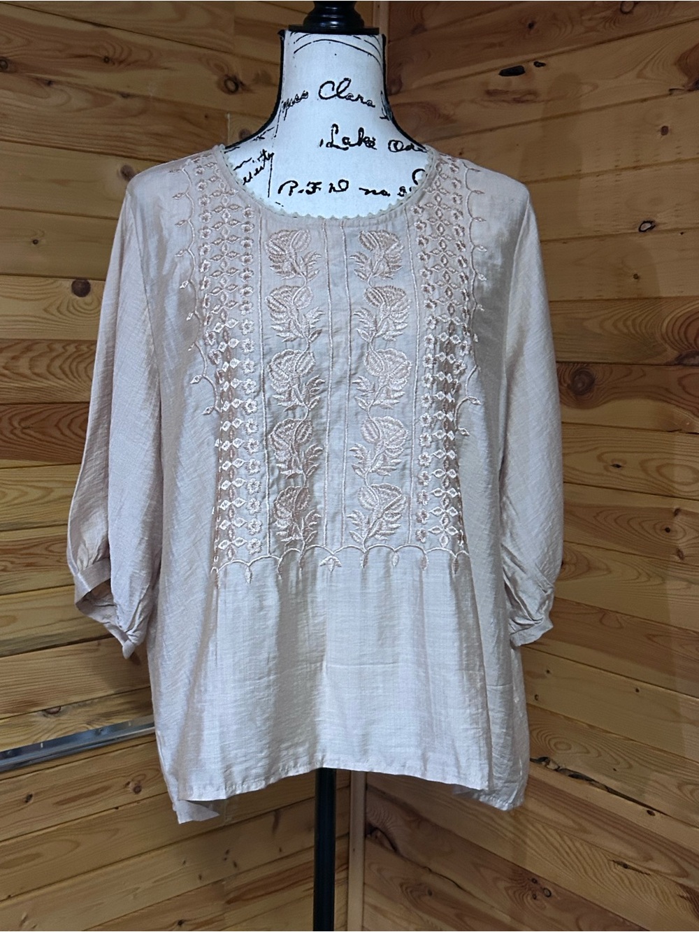 Boho Embroidered Peasant Top - Light Blush - Picture 4 of 10